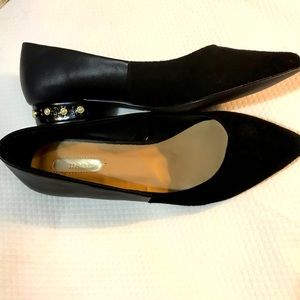 MARK. Suede/Faux Leather and bejewelled flats